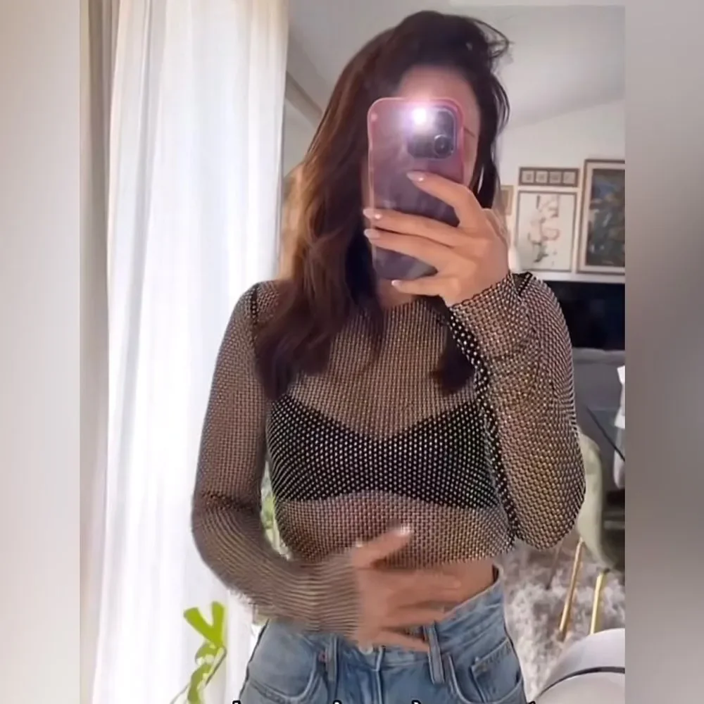 Zara SHIMMER MESH CROP TOP Black 2712/316/186/009